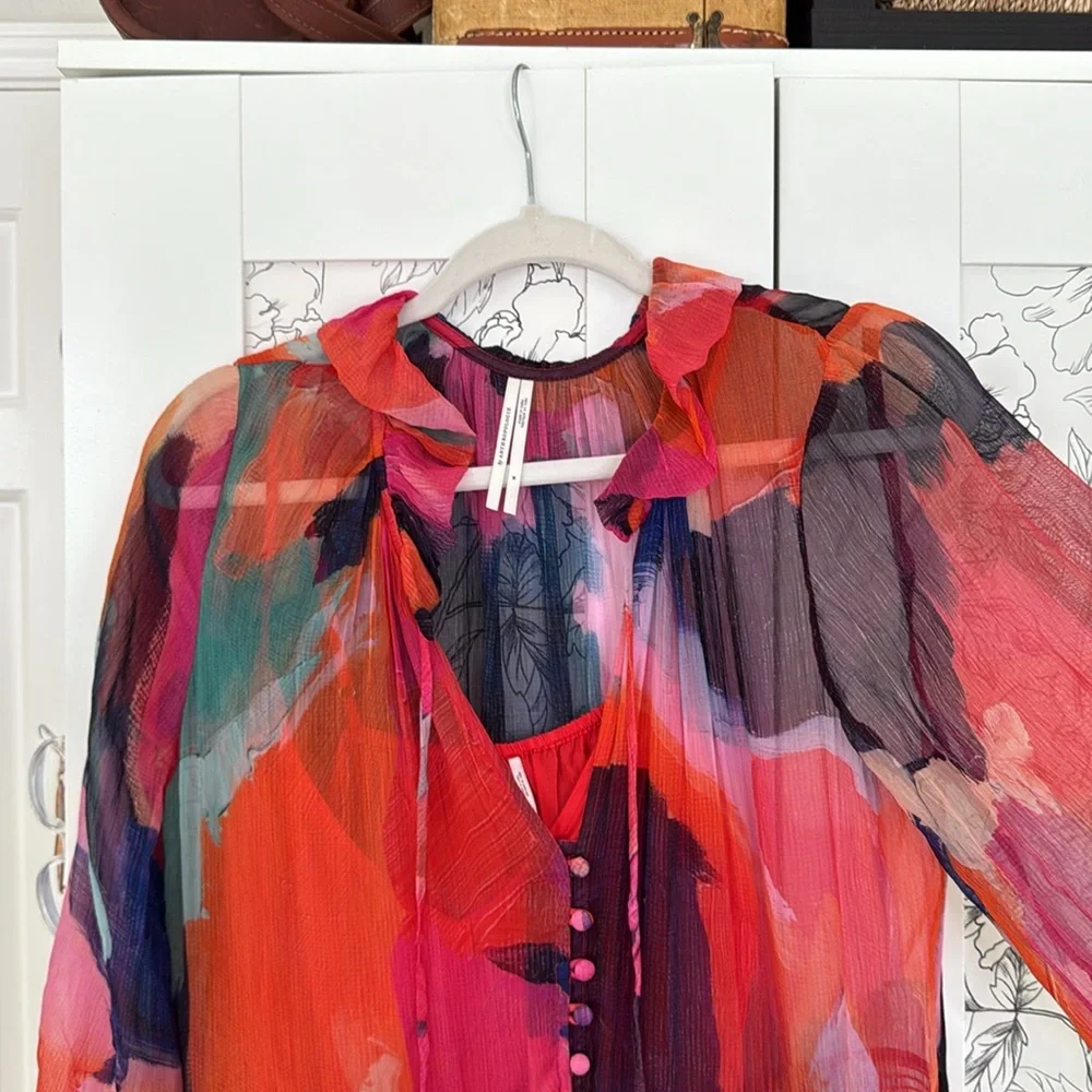 Anthropologie Marais chiffon watercolor tiered maxi dress - Picture 6 of 11